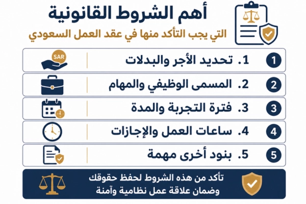 الشروط القانونية الواجب توافرها في عقد العمل السعودي