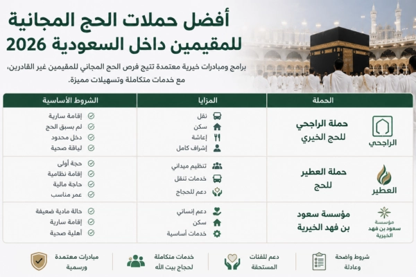 أفضل حملات الحج المجانية للمقيمين داخل السعودية 2026.
