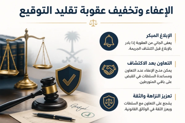 الإعفاء وتخفيف عقوبة تزوير التوقيع في السعودية